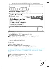 PEARSON AS LEVEL RELIGIOUS STUDIES PAPER 4 OPTION 4A COMBINED QUESTIONS & MARKING SCHEME