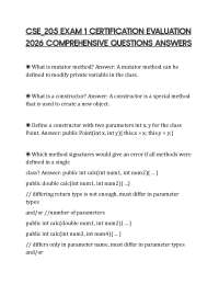 CSE_205 EXAM 1 CERTIFICATION EVALUATION 2026 COMPREHENSIVE QUESTIONS ANSWERS