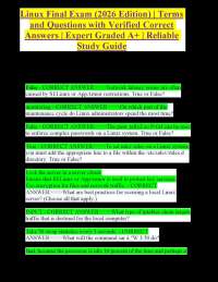 Linux Final Exam (2026 Edition) | Terms and Questions with Verified Correct Answers | Ex