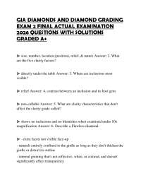 GIA DIAMONDS AND DIAMOND GRADING EXAM 2 FINAL ACTUAL EXAMINATION 2026 QUESTIONS WITH SOLUT