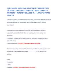 California ARF Exam 2025 Study Guide – Actual Exam Questions & Answers for Adult