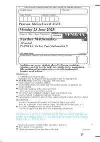 PEARSON A LEVEL FURTHER MATHEMATICS PAPER 4A PURE MATHEMATICS 2
