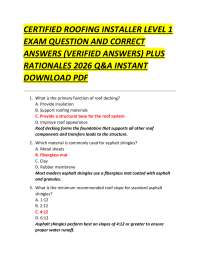 CERTIFIED ROOFING INSTALLER LEVEL 1 EXAM QUESTION AND CORRECT ANSWERS (VERIFIED ANSWERS)