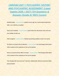 CMN548 UNIT 1: PSYCHIATRIC HISTORY AND PSYCHIATRIC ASSESSMENT (Latest Update 2026 / 2027)