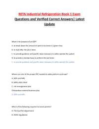 RETA Industrial Refrigeration Book 1 Exam Questions and Verified Correct Answers| Latest