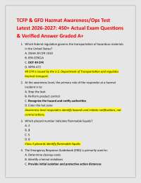 TCFP & GFD Hazmat Awareness/Ops Test Latest 2026-2027: 450+ Actual Exam Questions & Veri
