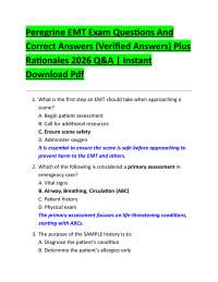 Peregrine EMT Exam Questions And Correct Answers (Verified Answers) Plus Rationales 2026