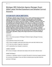 Michigan (MI) Collection Agency Manager Exam 2026 | Latest Questions and Detailed Answers
