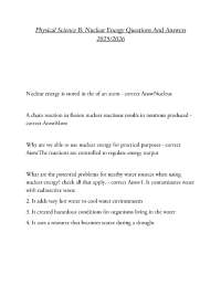 Physical Science B: Nuclear Energy Questions And Answers 2025/2026