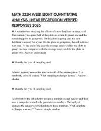 MATH 225N WEEK EIGHT QUANTITATIVE ANALYSIS LINEAR REGRESSION VERIFIED RESPONSES 2026