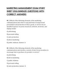 MARKETING MANAGEMENT EXAM STUDY SHEET 2026 BUNDLED QUESTIONS WITH CORRECT ANSWERS