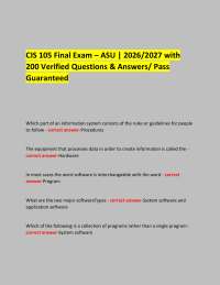 CIS 105 Final Exam – ASU | 2026/2027 with 200 Verified Questions & Answers/ Pass Guarante