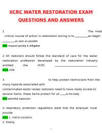 IICRC WATER RESTORATION Exam (2026 / 2027 Update) Questions and Verified Answers | 100% A+