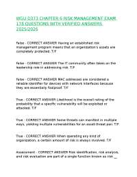 WGU D373 CHAPTER 6 RISK MANAGEMENT EXAM 178 QUESTIONS WITH VERIFIED ANSWERS 2025/2026