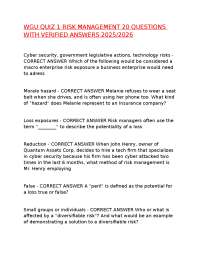 WGU QUIZ 1 RISK MANAGEMENT 20 QUESTIONS WITH VERIFIED ANSWERS 2025/2026,100%CORRECT