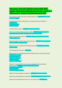 Final Exam: NSG 322/ NSG322 (Latest 2026/ 2027 Update) Behavioral Health Nursing Review