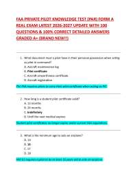 FAA PRIVATE PILOT KNOWLEDGE TEST (PAR) FORM A REAL EXAM LATEST 2026-2027 UPDATE WITH 100