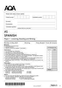 .2025 AQA AS SPANISH 7691/1 Paper 1 Listening, Reading and Writing.MERGED QUESTION PAPE+MA