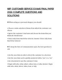 NRF CUSTOMER SERVICE EXAMS FINAL PAPER 2026 COMPLETE QUESTIONS AND SOLUTIONS