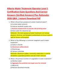 Alberta Water Treatment Operator Level 1 Certification Exam –Questions & Answers 2026