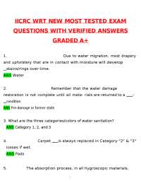 IICRC WRT MOST TESTED EXAM (2026 / 2027 Update) Questions and Verified Answers | 100% PDF