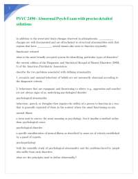 PSYC 2490 - Abnormal Psych Exam with precise detailed solutions