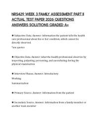 NRS429 WEEK 3 FAMILY ASSESSMENT PART II ACTUAL TEST PAPER 2026 QUESTIONS ANSWERS SOLUTIONS
