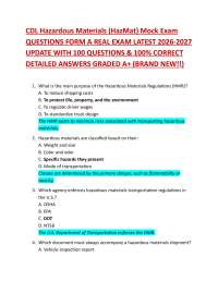 CDL Hazardous Materials (HazMat) Mock Exam QUESTIONS FORM A REAL EXAM LATEST 2026-2027 U