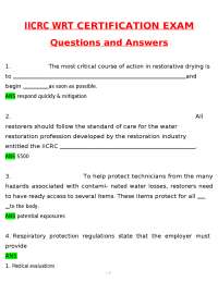 IICRC WRT Certification Exam (2026 / 2027 Update) Questions and Verified Answers | 100% A+