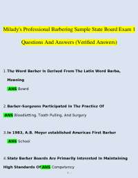 Milady’s Professional Barbering Sample State Board Exam 1 | Verified Questions and Answers
