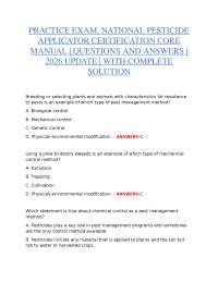 PRACTICE EXAM, NATIONAL PESTICIDE APPLICATOR CERTIFICATION CORE MANUAL | QUESTIONS AND ANS