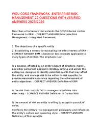 WGU COSO FRAMEWORK ENTERPRISE RISK MANAGEMENT 22 QUESTIONS WITH VERIFIED ANSWER 2025/2026