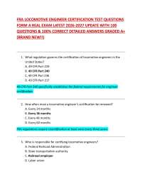 FRA LOCOMOTIVE ENGINEER CERTIFICATION TEST QUESTIONS FORM A REAL EXAM LATEST 2026-2027 UP