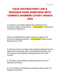 CSLB CONTRACTOR'S LAW & BUSINESS EXAM QUESTIONS WITH CORRECT ANSWERS LATEST UPDATE 2026