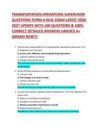 TRANSPORTATION OPERATIONS SUPERVISOR QUESTIONS FORM A REAL EXAM LATEST 2026 2027 UPDATE W