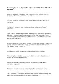 Electricity Grade 11 Physics Exam Questions With Correct Verified Answers