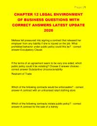 CHAPTER 12 LEGAL ENVIRONMENT OF BUSINESS QUESTIONS WITH CORRECT ANSWERS LATEST UPDATE