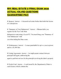 NYS REAL ESTATE U FINAL EXAM 2026 ACTUAL SOLVED QUESTIONS GUARANTEED PASS