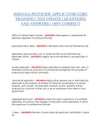 INDIANA PESTICIDE APPLICATOR CORE TRAINING | 2026 UPDATE | QUESTIONS AND ANSWERS | 100% CO