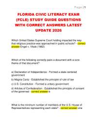 FLORIDA CIVIC LITERACY EXAM (FCLE) STUDY GUIDE QUESTIONS WITH CORRECT ANSWERS
