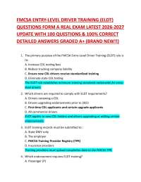 FMCSA ENTRY-LEVEL DRIVER TRAINING (ELDT) QUESTIONS FORM A REAL EXAM LATEST 2026-2027 UPD