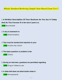 Milady Standard Barbering Sample State Board Exam Test 2 | Verified Questions and Answers