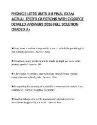 PHONICS LETRS UNITS 5-8 FINAL EXAM 2026 ACTUAL TESTED QUESTIONS WITH CORRECT ANSWERS