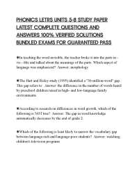 PHONICS LETRS UNITS 5-8 STUDY PAPER LATEST COMPLETE QUESTIONS AND ANSWERS 100% VERIFIED