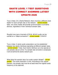 DANTE LEVEL 1 TEST QUESTIONS WITH CORRECT ANSWERS LATEST UPDATE 2026