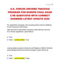 U.S. FORCES DRIVERS TRAINING PROGRAM FOR EUROPE FINAL EXAM 2 HE 2026.