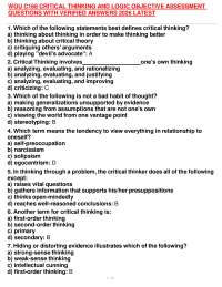 WGU C168 CRITICAL THINKING AND LOGIC OBJECTIVE ASSESSMENT QUESTIONS WITH VERIFIED ANSWERS