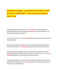 Health Psychology Comprehensive Practice Exam Questions 2026/2027 | Fully Solved & Updat