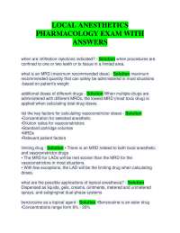 LOCAL ANESTHETICS PHARMACOLOGY EXAM WITH ANSWERS
