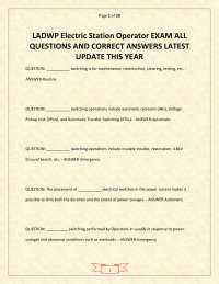LADWP Electric Station Operator Exam – All Questions and Correct Answers (Latest Update Th
